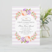 Lilac Stripe and Bloom First Communion Invitation (Debout devant)