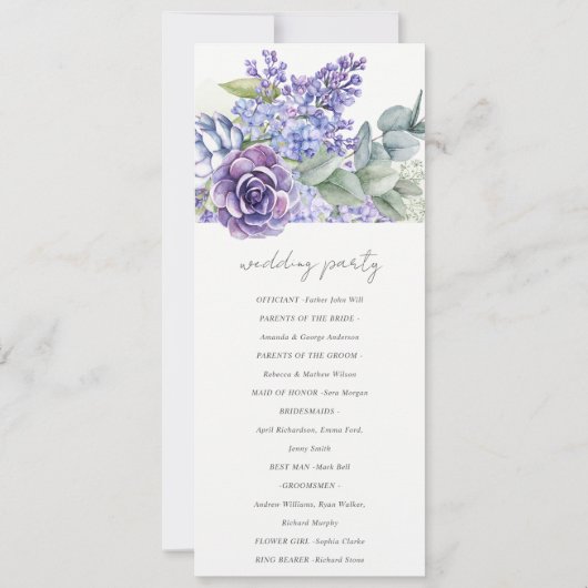 Lilac Succulent Eucalyptus Programme de mariage de (Dos)