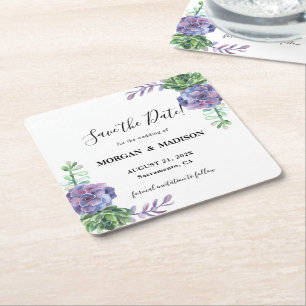 Lilac succulenten Huwelijk Save the Date Vierkante Kartonnen Onderzetter