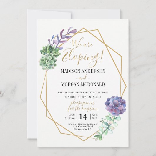 Lilac succulents Elopement invitation à la récepti (Devant)