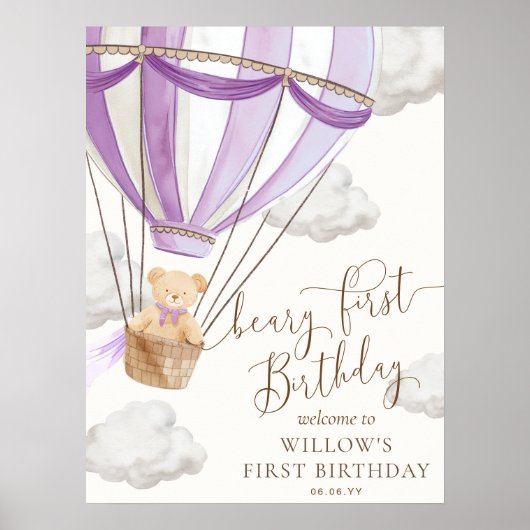 Lilac Teddy Bear Beary Première Affiche de bienven (Devant)
