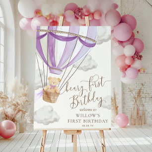 Lilac teddybeer eerste verjaardag welkomstbord poster