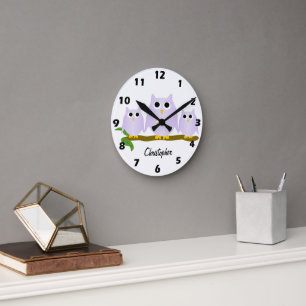 Lilac Uilen Ontwerp Gepersonaliseerd Ronde Klok