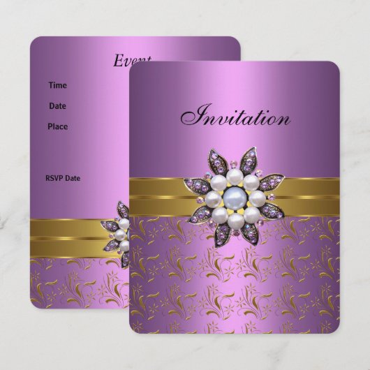 Lilac Violet Or Invitation Jewel Floral Élégant Cl (Devant / Derrière)