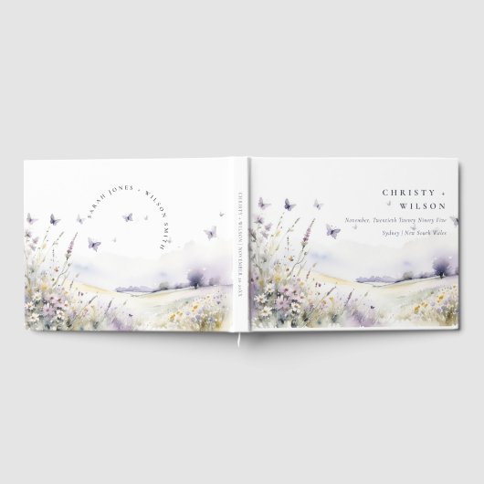 Lilac Wildebloem Vlinder Veld Landschap Bruiloft Gastenboek (Volledig)
