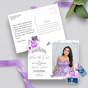 Lilac & Zilveren Tiara Quinceañera Foto Ansichtkaa Briefkaart