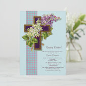 Lilacs and Crucifix Easter Invitation Kaart (Staand voorkant)