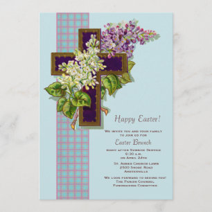 Lilacs and Crucifix Easter Invitation Kaart