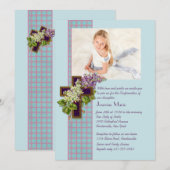 Lilacs and Crucifix Religious Photo Invitation Kaart (Voorkant / Achterkant)