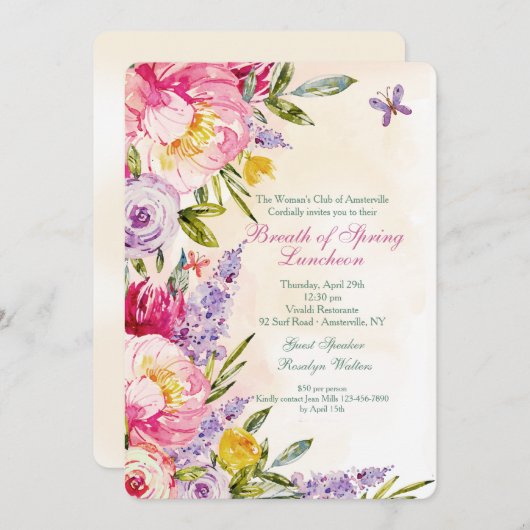 Lilacs and Peonies Luncheon Invitation (Devant / Derrière)