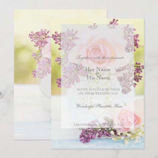 Lilacs and Rozen Vintage Wedding Kaart (Voorkant / Achterkant)