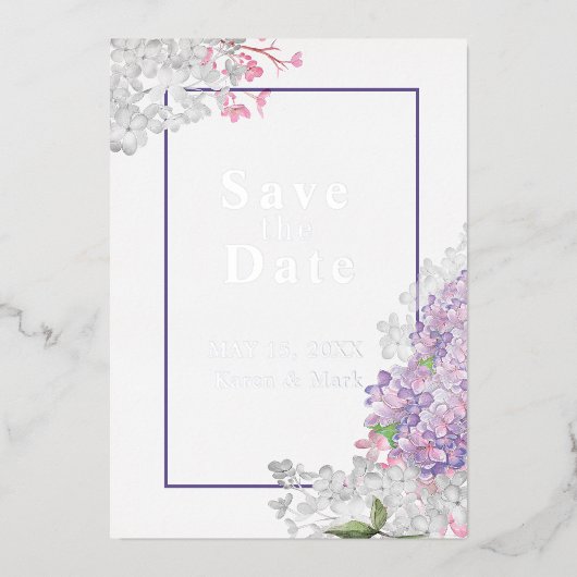 Lilacs Bloemige Save the Date  Folie Uitnodiging (Voorkant)