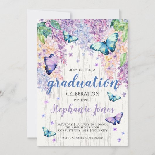 Lilacs de graduation et invitation au papillon (Devant)