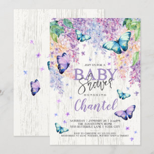Lilacs en Butterfly Uitnodiging tot Baby shower