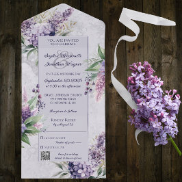Lilacs en Heather op Lavendel met QR Code All In One Uitnodiging