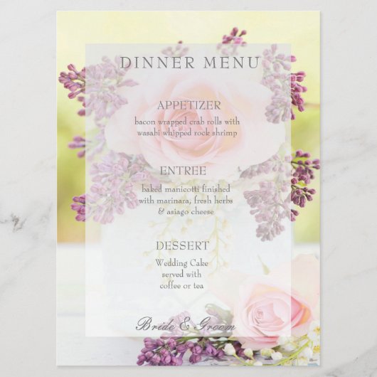 Lilacs et menu mariage Rose Vintage (Devant)