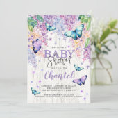 Lilacs et papillon | Invitation baby shower (Debout devant)