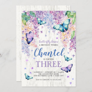 Lilacs et papillon Invitation d'anniversaire