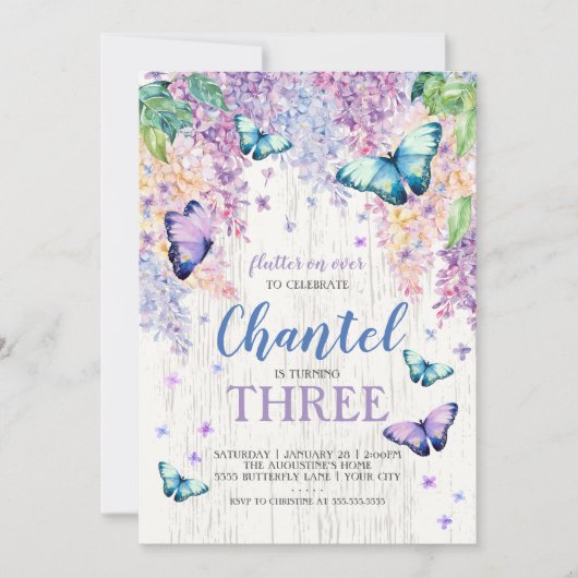 Lilacs et papillon| Invitation d'anniversaire (Devant)