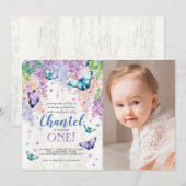 Lilacs et papillon| Photo Invitation d'anniversair (Devant / Derrière)
