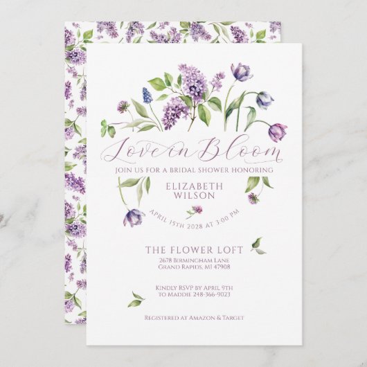 Lilacs & Fleurs de printemps Invitation de douche (Devant / Derrière)