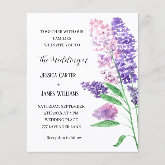 Lilacs Floral Waterverf Rustic Elegant Wedding (Voorkant)