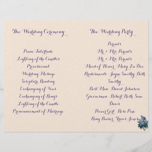 Lilacs Folded Wedding Programme (Achterkant)