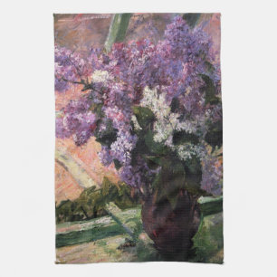 Lilacs in een venster   Mary Cassatt Theedoek