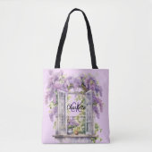 Lilacs venster bloemen roze monogram draagtas (Voorkant)