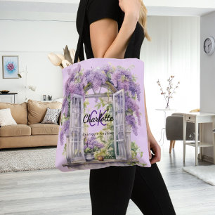 Lilacs venster bloemen roze monogram draagtas