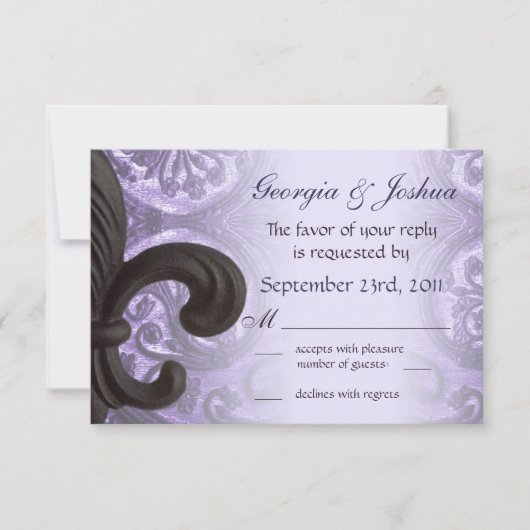 lilas "fer fleur de lis" Mariage RSVP (Devant)