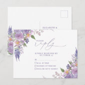 Lilas Lavande Floral Moderne Pas de Menu RSVP (Devant / Derrière)