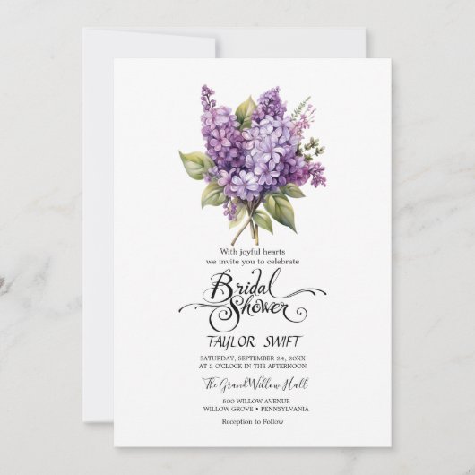 Lilas Rustique | Invitation de Baby Shower de Mari (Devant)