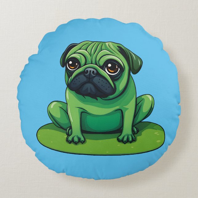 Lili Pug Rond Kussen (Voorkant)