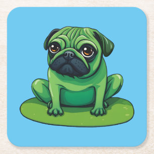 Lili Pug Vierkante Kartonnen Onderzetter