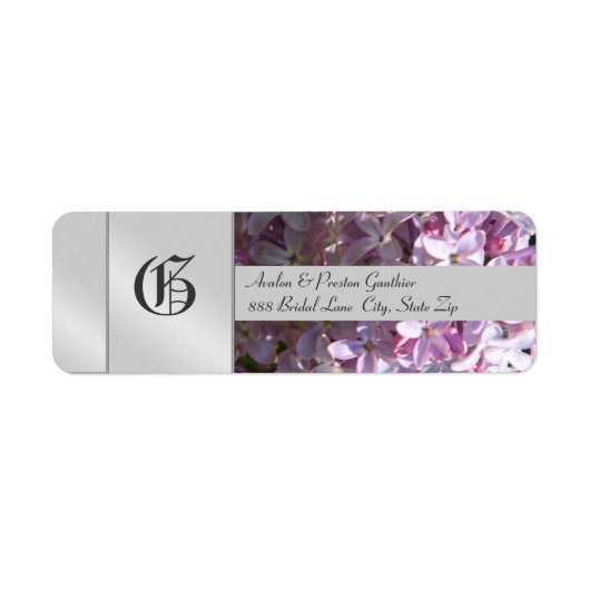Liliac Bloem Monogram Zilver Bruiloft Label (Voorkant)