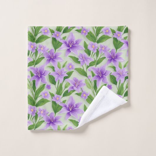 Lilias violets vibrants avec des feuilles vertes (Gant de toilette)