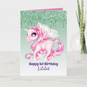 Lilibet 1st Birthday Cards - Prinses Unicorns Kaart