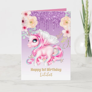 Lilibet 1st Birthday Cards - Prinses Unicorns Kaart