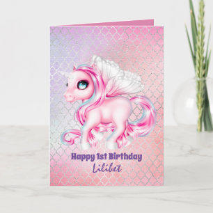 Lilibet 1st Birthday Kaarten - Princess Unicorns