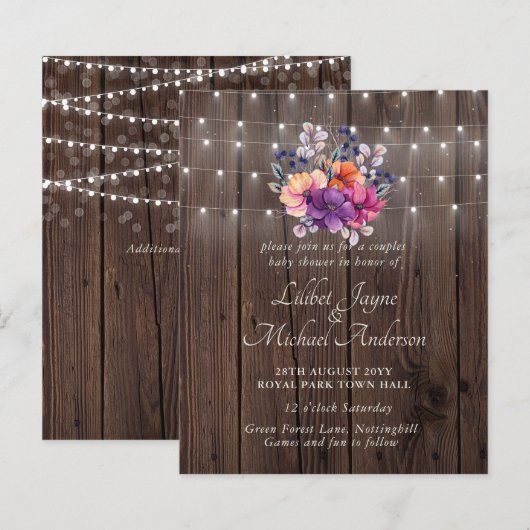 Lilibet Baby shower Invite - Rustisch Oranje Paars (Voorkant / Achterkant)