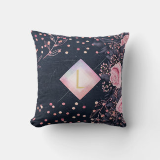Lilibet Monogram Navy Rosegoud Roze Prinses Cadeau Kussen