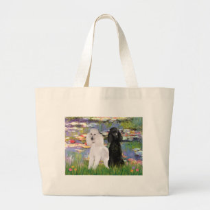 Lilies2-Standaard Poodles (zwart & wit) Grote Tote Bag