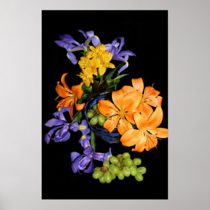 Lilies, bruinvissen en druiven poster