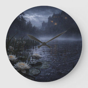 Lilies by the Misty Lake Horloge murale de jardin
