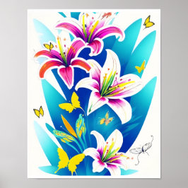 Lilies en gele vlinders poster