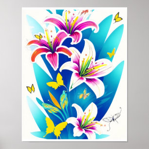 Lilies en gele vlinders poster