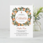 Lilies en Oranje Floral, eerste Heilige Communie Kaart (Staand voorkant)