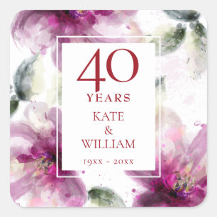 Lilies Floral 40th Ruby Bruiloft Jubileum Vierkante Sticker