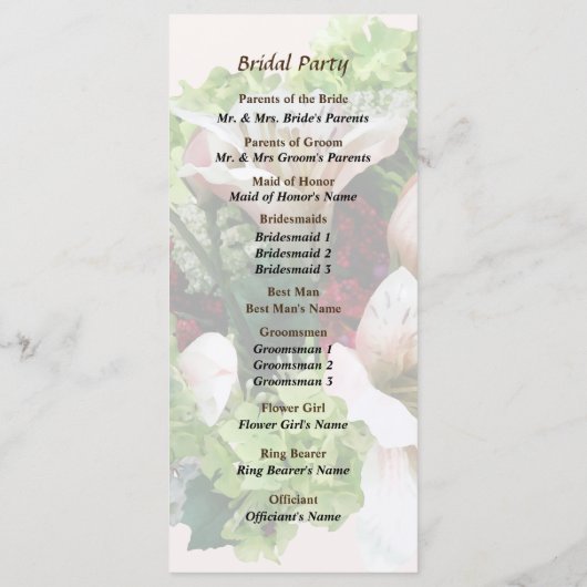 Lilies, Hydrangea en Berries Wedding Programme Programma (Achterkant)